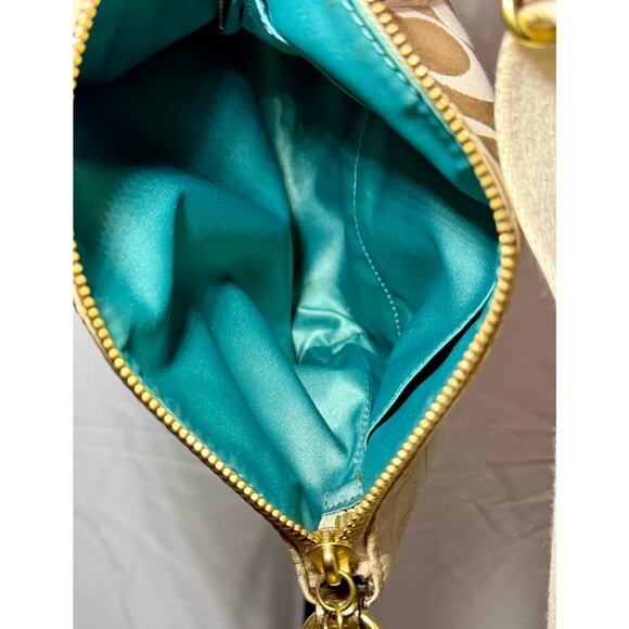 COACH Poppy Signature Crossbody Gold/Khaki Satin – Small Convertible Bag - Picture 6 of 7